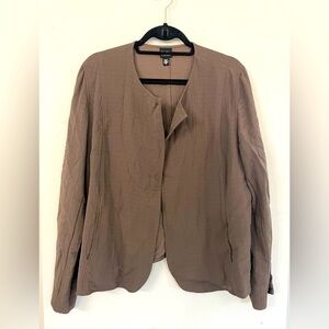 Eileen Fisher, Medium, women’s brown open front textured long sleeve jacket EUC